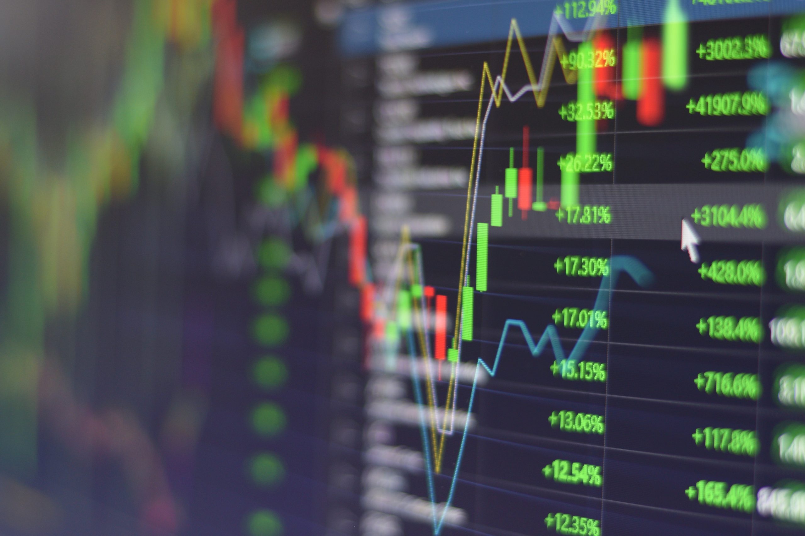 Stock market graph chart with indicator investment trading stock exchange trading market monitor screen close up